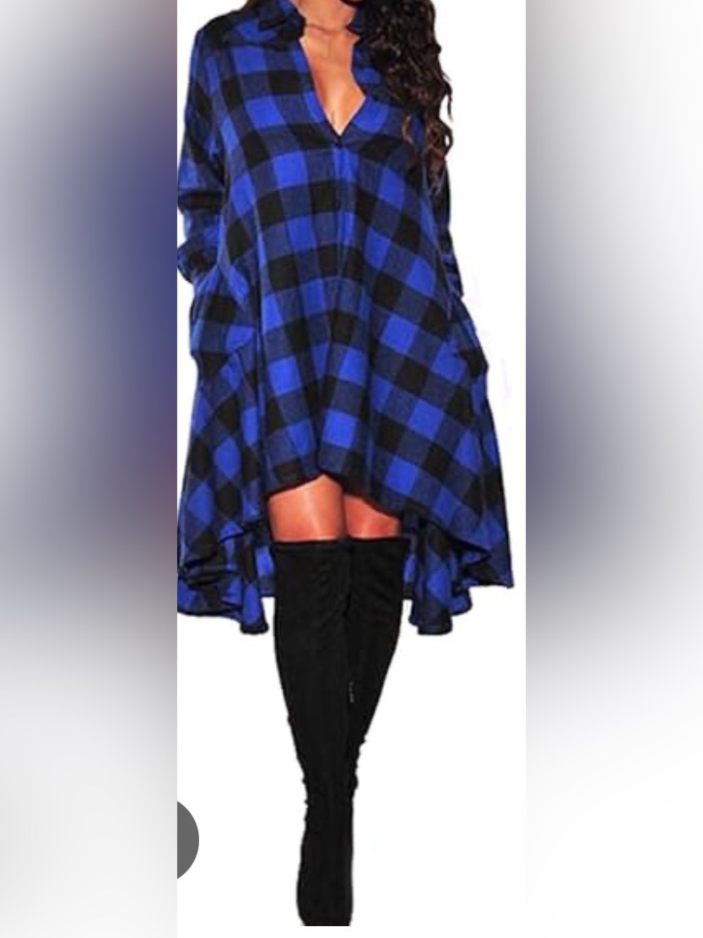 Blue and Black Buffalo Plaid Button-Up Shirt Dress